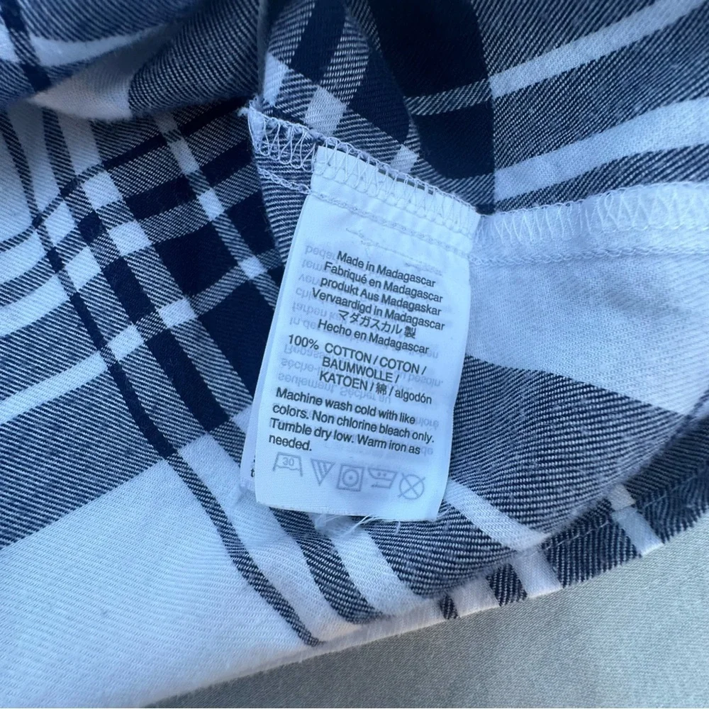 J.Crew Mercantile Plaid Bell Sleeve Blouse Top Navy Blue White Cotton Size 14